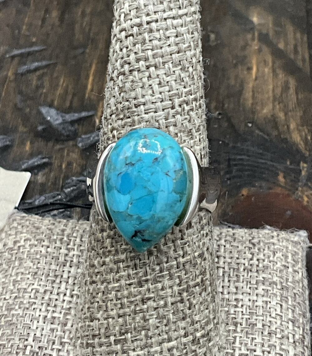 Barse Teardrop Ring-Turquoise- Sterling Silver- 8- NWT